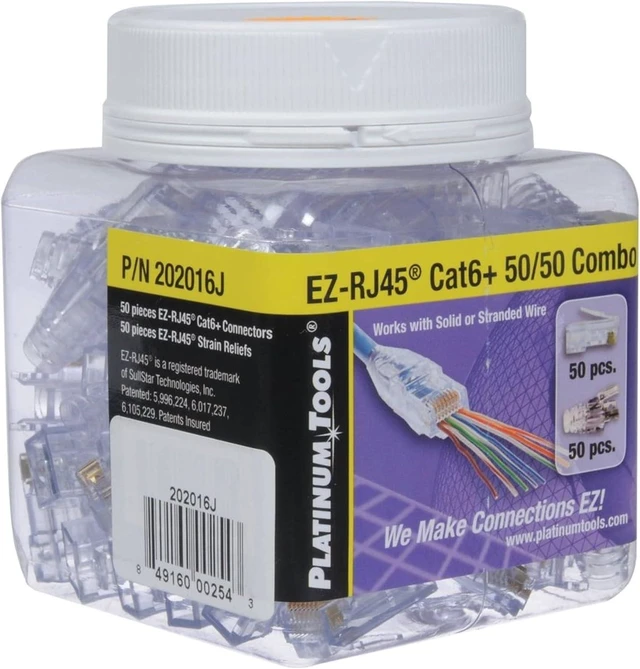 Alt view image 5 of 6 - Platinum 202016J EZ-RJ45 Cat 6 Connector and Strain Relief Combo Kit, 50-Pieces