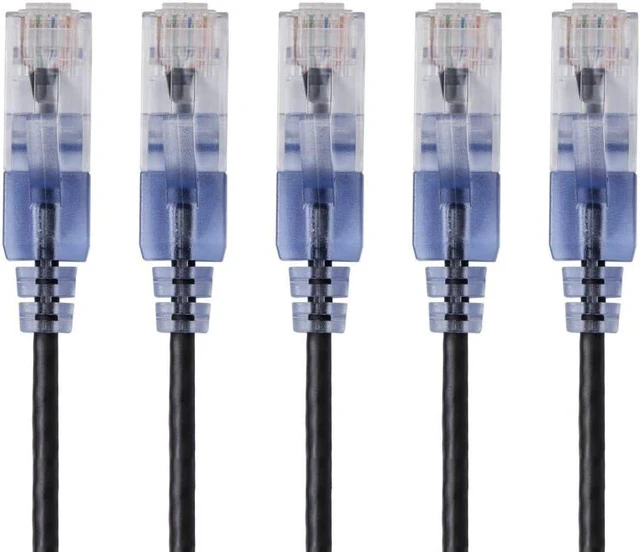 Main image of Monoprice 5-Pack SlimRun Cat6A Ethernet Network Patch Cable 10G 2ft- Black