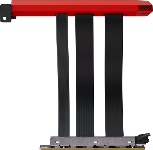 Alt view image 2 of 3 - Hyte PCIe 5.0 Hyper Riser - PCI Express Gen 5.0 Vertical Riser Cable with Reinforced Metal Slot - Black Cherry (Red)
