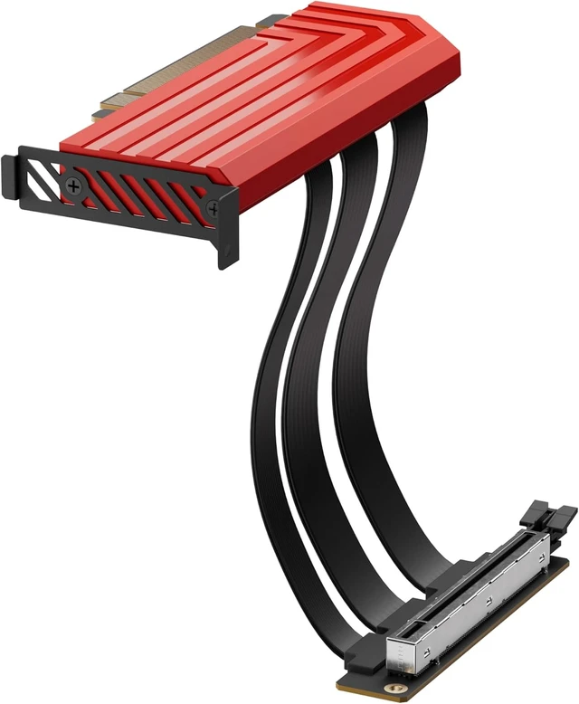 Alt view image 3 of 3 - Hyte PCIe 5.0 Hyper Riser - PCI Express Gen 5.0 Vertical Riser Cable with Reinforced Metal Slot - Black Cherry (Red)