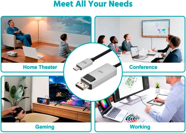 Alt view image 6 of 6 - Monoprice USB-C to DisplayPort 1.4 Active Cable - 8K60 4K120 Retimer IC HDR Locking Connector 6ft Black