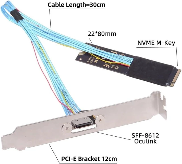 Alt view image 2 of 7 - cablecc PCI-E4.0 M.2 M-Key to Oculink SFF-8612 SFF-8611 Host Cable 30cm with Bracket 2280 NGFF for NVME U.2 SSD eGPU