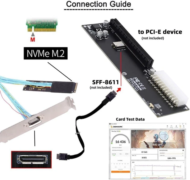 Alt view image 5 of 7 - cablecc PCI-E4.0 M.2 M-Key to Oculink SFF-8612 SFF-8611 Host Cable 30cm with Bracket 2280 NGFF for NVME U.2 SSD eGPU