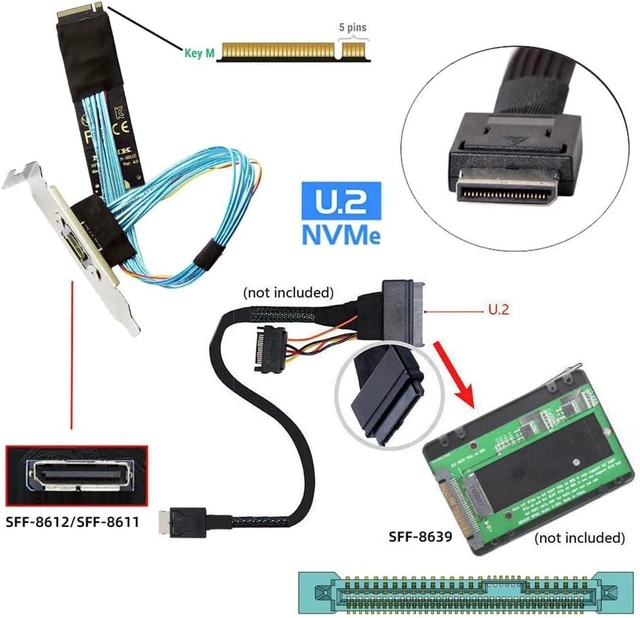 Alt view image 4 of 7 - cablecc PCI-E4.0 M.2 M-Key to Oculink SFF-8612 SFF-8611 Host Cable 30cm with Bracket 2280 NGFF for NVME U.2 SSD eGPU