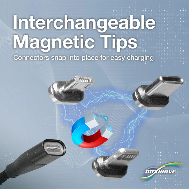 Alt view image 2 of 7 - BoxWave Cable Compatible with Garmin DriveSmart 86 - MagnetoSnap PD AllCharge Cable (100W), Magnet PD 100W Charging Cable USB Type-C Micro USB - Jet Black