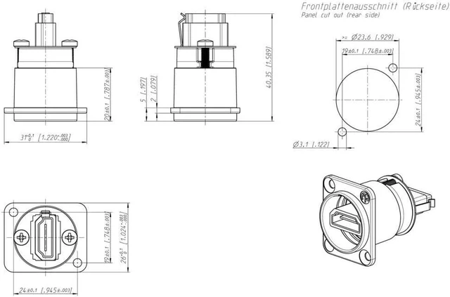 Alt view image 3 of 4 - Neutrik NAHDMI-W Connector (3 cm, 4 cm, 3 cm, Silver, UL 94 V-0, -25-85 °C)
