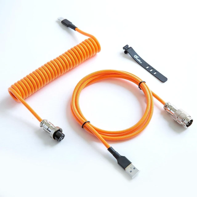 Main image of GUNMJO Pro Custom Premium Coiled USB C Cable for Gaming Keyboard, Double-Sleeved Mechanical Keyboard Cable with Detachable Metal Aviator, 1.5M USB-C to USB-A, Brilliant Orange Color