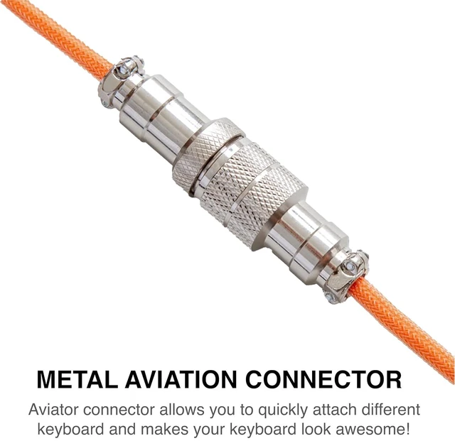 Alt view image 3 of 7 - GUNMJO Pro Custom Premium Coiled USB C Cable for Gaming Keyboard, Double-Sleeved Mechanical Keyboard Cable with Detachable Metal Aviator, 1.5M USB-C to USB-A, Brilliant Orange Color