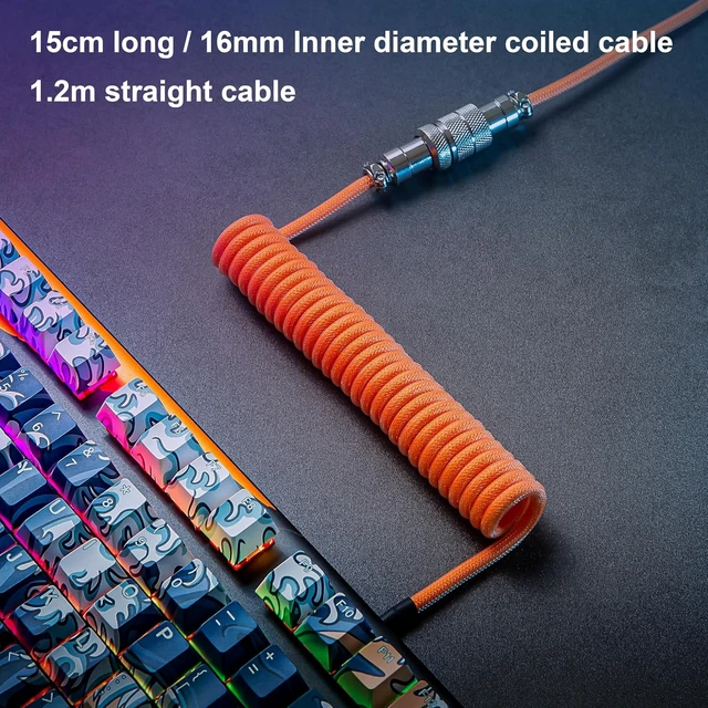 Alt view image 5 of 7 - GUNMJO Pro Custom Premium Coiled USB C Cable for Gaming Keyboard, Double-Sleeved Mechanical Keyboard Cable with Detachable Metal Aviator, 1.5M USB-C to USB-A, Brilliant Orange Color