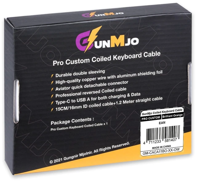 Alt view image 7 of 7 - GUNMJO Pro Custom Premium Coiled USB C Cable for Gaming Keyboard, Double-Sleeved Mechanical Keyboard Cable with Detachable Metal Aviator, 1.5M USB-C to USB-A, Brilliant Orange Color