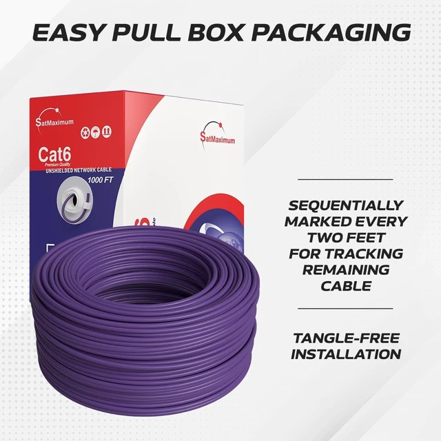 Alt view image 4 of 7 - Cables Direct Online CAT6 Cable 1000ft Pull Box Solid Ethernet LAN UTP Cable 23AWG 550Mhz RJ45 Network CCA Copper Clad Aluminum Wire Bulk (Purple)