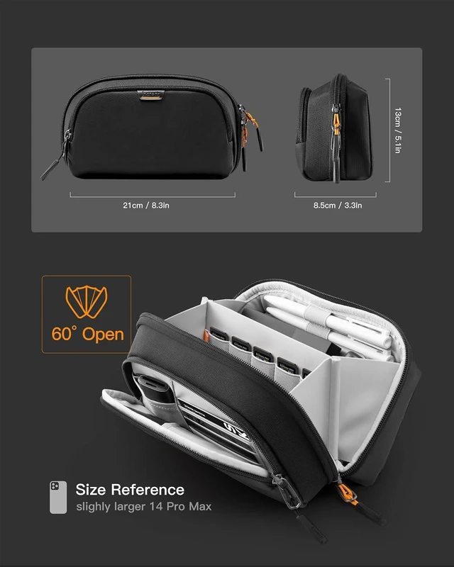 Alt view image 3 of 7 - Inateck Electronics Organizer Travel Case, Waterproof Tech Pouch, Travel Organizer Bag Pouch, Electronic Accessories Carry Case, Tech Organizer for Cable, Cord, Charger, Phone, Small(New Version)