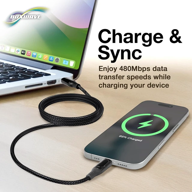 Alt view image 5 of 7 - BoxWave Cable Compatible with Castles S1F2 - PowerDisplay PD Cable (6ft) - USB-C to USB-C (100W), LED Display 6 Foot PD Braided Nylon Cable - Jet Black