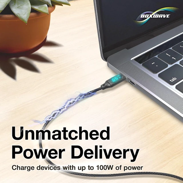 Alt view image 4 of 7 - BoxWave Cable Compatible with Castles S1F2 - PowerDisplay PD Cable (6ft) - USB-C to USB-C (100W), LED Display 6 Foot PD Braided Nylon Cable - Jet Black