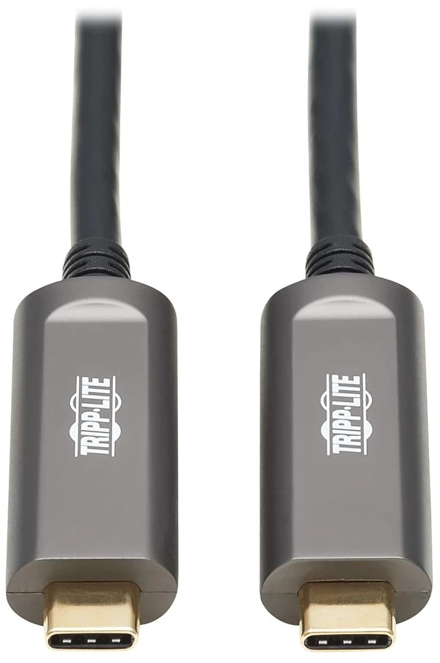 Main image of Tripp Lite USB-C Fiber (10 Gbps) Data Cable, USB 3.2 Active Optical Cable, Male to Male, Black, Plenum-Rated for in Wall & Ceiling Installations, 33 Feet / 10 Meters, 3-Year Warranty (U420F-10M-D3)