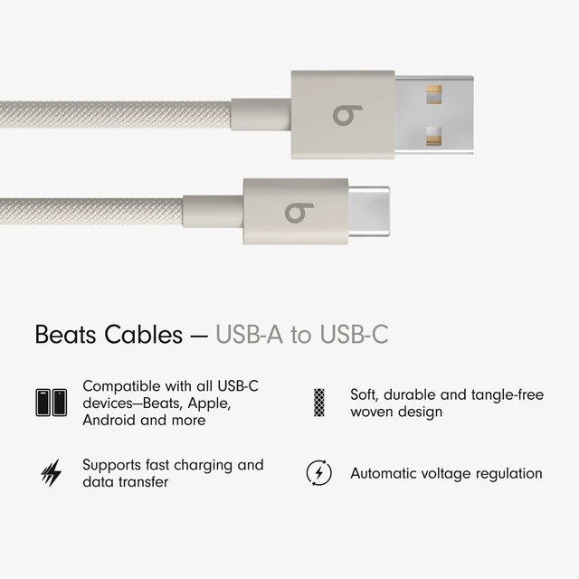 Alt view image 2 of 7 - Beats USB-A to USB-C Woven Cable Fast Charging Durable and Tangle-Free Design Compatible Charger for Apple & Android Devices (1.5 m) - Surge Stone (Pack of 10)
