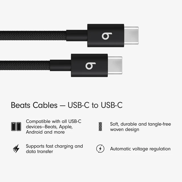 Alt view image 2 of 7 - Beats USB-C to USB-C Woven Cable Fast Charging Durable/Tangle-Free Compatible Charger for Apple & Android Devices (1.5 m) - Bolt Black (Pack of 10)