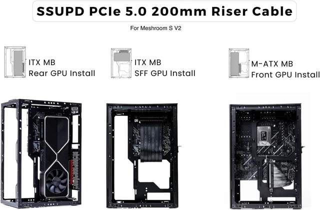 Alt view image 7 of 7 - SSUPD PCIe 5.0 x16 Riser Cable 200/320/440mm 32 GT/s Transmission, 64 GB/s (256 Gbps) Bandwidth GPU RTX 5090/5080 & RX 9070 XT & ITX Case Ready (PCIe 5.0 Straight 320mm)
