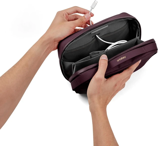 Alt view image 3 of 6 - Orbitkey 2-in-1 Tech Accessory Pouch with Detachable Slim Sleeve Travel Electronics Organizer for Cables, Chargers, Earbuds, Power Bank Compact Gadget Bag & Portable Tech Storage Case (Plum)
