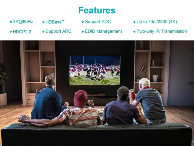 Alt view image 5 of 6 - Monoprice Blackbird 4K60 HDBaseT Extender with HDMI & ARC Support, up to 70M, 18Gbps, PoC, Dolby Vision, HDR10, and HDR10+, Compatible with HDMI 2.0b and HDCP 2.2 Devices
