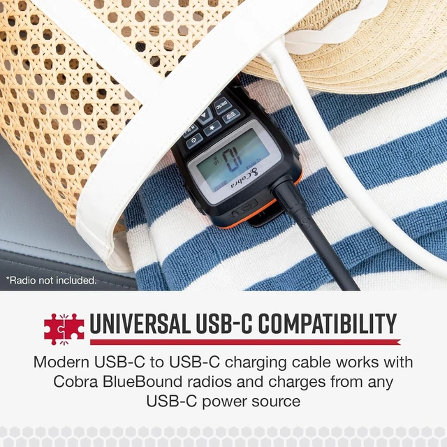Alt view image 2 of 7 - Cobra BlueBound Charging Cable, USB-C to USB-C - Fast Charging Cable for BlueBound Marine Radios