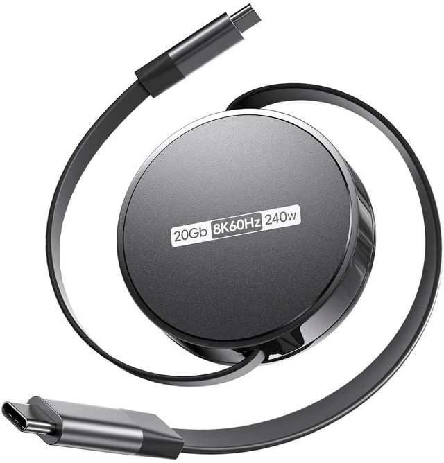 Main image of PULWTOP Retractable USB C to USB C Cable 3.3FT, 240W PD 3.1 Fast Charging, 20Gbps Data Transfer, 8K Video, Full-Featured USB-C Cord for iPhone16/17, MacBook, Laptop, iPad, Monitor and More, Black