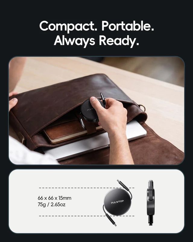 Alt view image 7 of 7 - PULWTOP Retractable USB C to USB C Cable 3.3FT, 240W PD 3.1 Fast Charging, 20Gbps Data Transfer, 8K Video, Full-Featured USB-C Cord for iPhone16/17, MacBook, Laptop, iPad, Monitor and More, Black