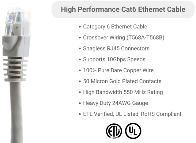 Alt view image 2 of 5 - CablesAndKits - Crossover Cat6 Ethernet Cable, Booted, Jacket: PVC (cm), 10 ft, Gray, Pure Copper, RJ45 Computer & Networking Patch Cord