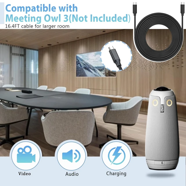 Alt view image 2 of 6 - Wadoy 16ft USB-C Cable Compatible with Meeting Owl 3,USB C Cable Replacement for Meeting Owl 3,20Gbps Extension Type C Cable for Larger Meeting Room,Longer Table