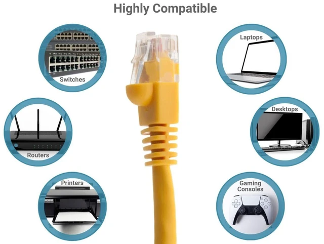 Alt view image 7 of 7 - CablesAndKits - Cat6a Ethernet Cable, Booted, Jacket: PVC (CM), 10 ft, Yellow, Pure Copper, RJ45 Computer & Networking Patch Cord