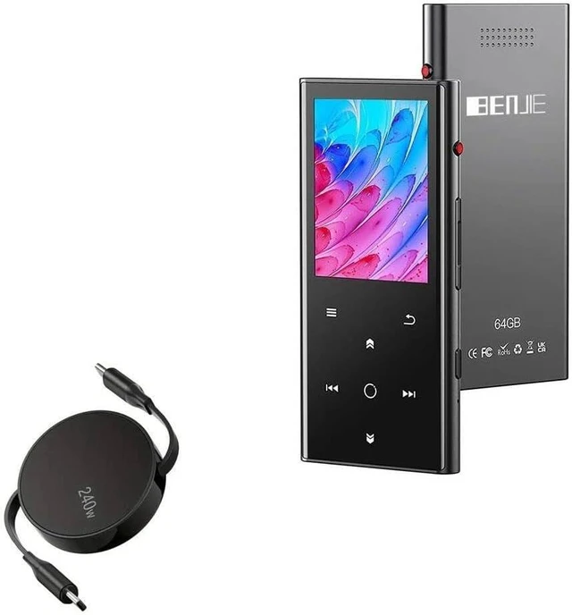 Main image of BoxWave Cable Compatible with Benjie MP3 MP4 Player B33 - PD miniSync (240W), Retractable PD 240W Portable USB Type-C Cable - Jet Black