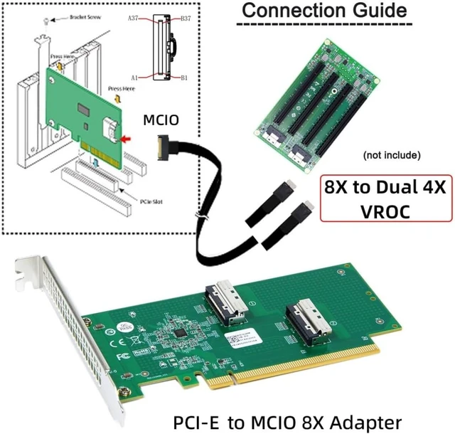 Alt view image 5 of 7 - ChenYang 2 Port PCI-E 16X to PCI-E 5.0 MCIO 8i 74Pin SFF-TA-1016 Adapter Mini Cool Edge IO Female PCI Expansion Card Adapter