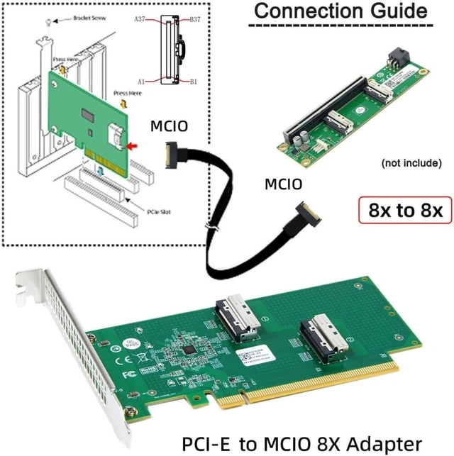 Alt view image 4 of 7 - ChenYang 2 Port PCI-E 16X to PCI-E 5.0 MCIO 8i 74Pin SFF-TA-1016 Adapter Mini Cool Edge IO Female PCI Expansion Card Adapter