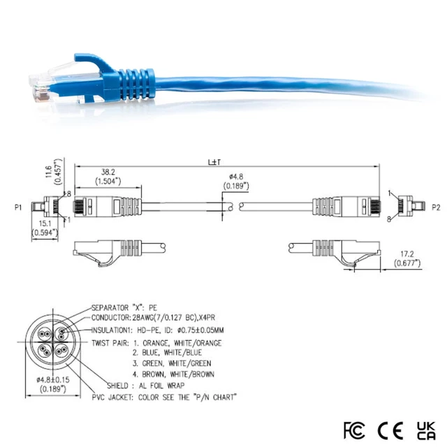 Alt view image 2 of 7 - 15ft (4.5m) Cat6a Snagless Unshielded (UTP) Slim Ethernet Network Patch Cable - Blue