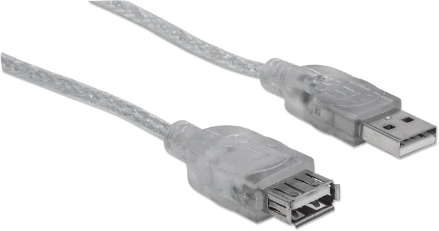 Alt view image 2 of 6 - Manhattan 10-Feet Hi-Speed USB Device Cable A Male/A Female, Translucent Silver (340496)