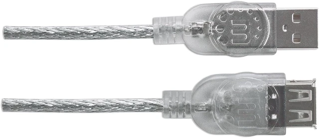 Alt view image 4 of 6 - Manhattan 10-Feet Hi-Speed USB Device Cable A Male/A Female, Translucent Silver (340496)