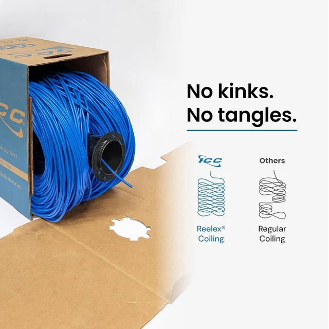 Alt view image 4 of 7 - 350Mhz CAT5e Bulk Cable with 24 AWG UTP Solid Wires, CMP Jacket in a Pull Box, 1000 Feet - Blue
