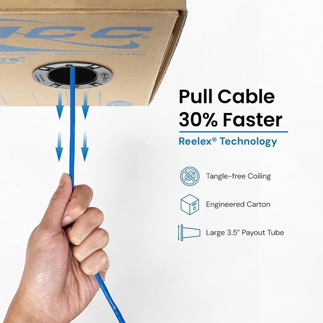 Alt view image 3 of 7 - 350Mhz CAT5e Bulk Cable with 24 AWG UTP Solid Wires, CMP Jacket in a Pull Box, 1000 Feet - Blue