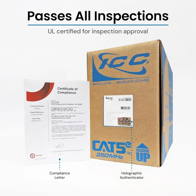 Alt view image 6 of 7 - 350Mhz CAT5e Bulk Cable with 24 AWG UTP Solid Wires, CMP Jacket in a Pull Box, 1000 Feet - Blue