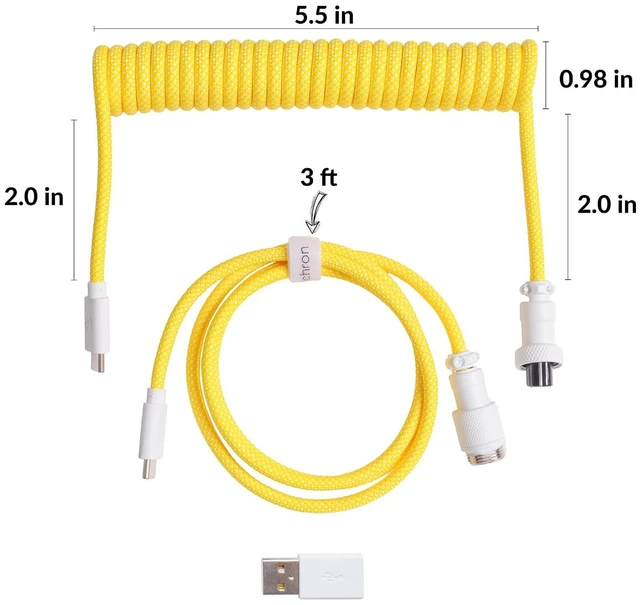 Alt view image 2 of 7 - Keychron Custom Coiled Aviator USB Cable - Yellow