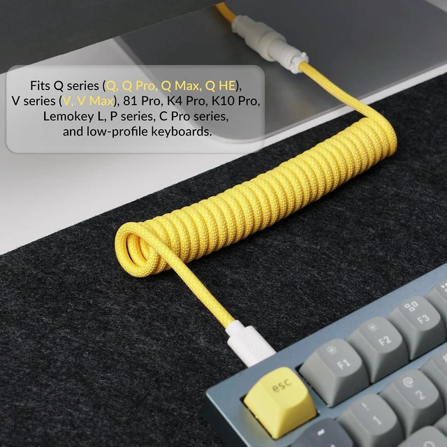 Alt view image 3 of 7 - Keychron Custom Coiled Aviator USB Cable - Yellow