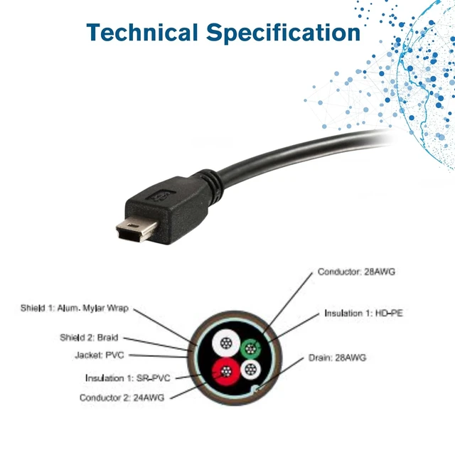 Alt view image 5 of 7 - C2G 81580 1m USB 2.0 A to Mini USB B Cable, Suitable for Data Transfer and Charging Smart Phones, Cameras, MP3s, PDAs and Other Mini B Devices, Black