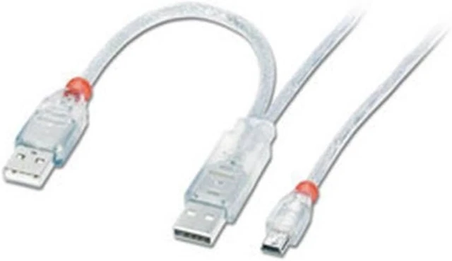 Alt view image 2 of 4 - Lindy 2m USB Cable - Dual Power, 2 x Type A (20cm) to Mini B, USB 2.0 (31785)