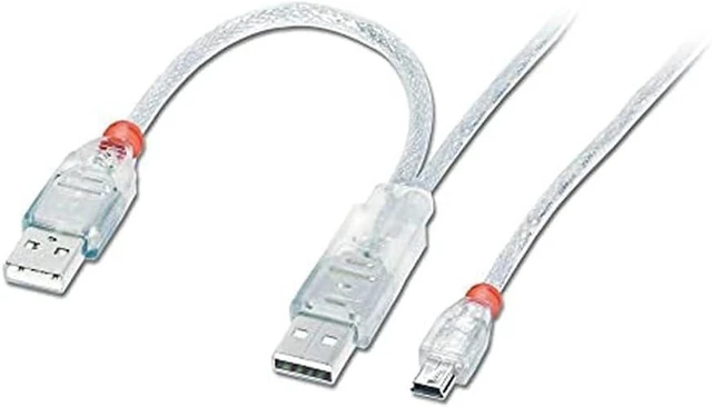 Main image of Lindy 2m USB Cable - Dual Power, 2 x Type A (20cm) to Mini B, USB 2.0 (31785)
