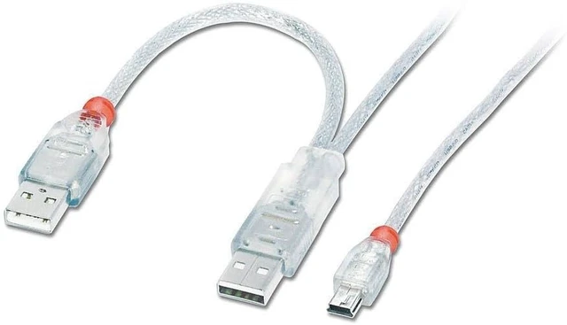 Alt view image 3 of 4 - Lindy 2m USB Cable - Dual Power, 2 x Type A (20cm) to Mini B, USB 2.0 (31785)