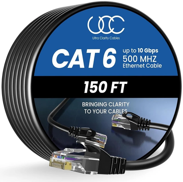 Main image of Ultra Clarity Cables Cat 6 Ethernet Cable 150 ft, Outdoor&Indoor 10Gbps Ethernet Cable, High Speed Cat6 Cable RJ45 LAN Internet Cable for Computer, Router, Modem, PS4/5, Xbox, Gaming - Black