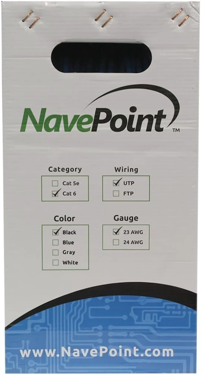 Alt view image 2 of 3 - NavePoint Cat6 Riser (CMR), 1000ft, Black, Solid Bare Copper Bulk Ethernet Cable, 550MHz, 23AWG 4 Pair, Unshielded Twisted Pair (UTP)