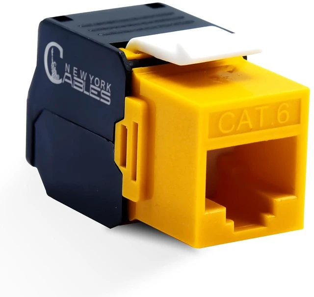 Main image of NewYork Cables Cat6 RJ45 Vertical Keystone Jack - 180 Degree UTP Toolless Ethernet Adapter, Compatible with Cat6 unloaded Keystone Patch Panel - Blank Patch Panel (Pack of 10, Half Yellow & Black)