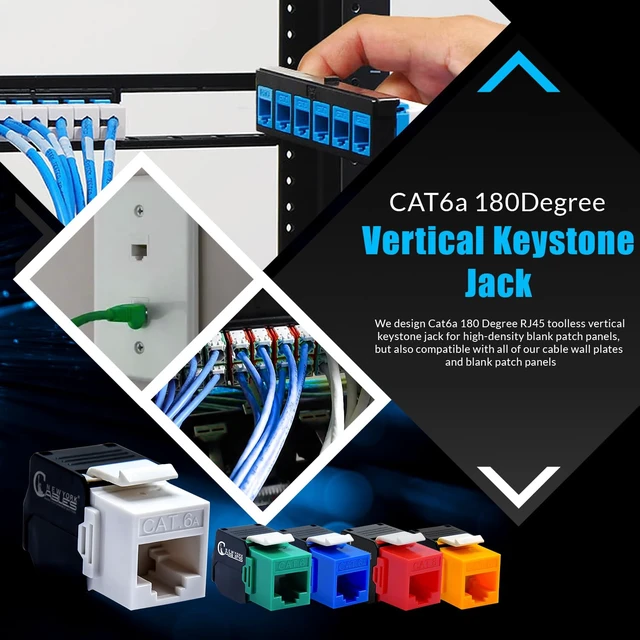 Alt view image 6 of 6 - NewYork Cables Cat6 RJ45 Vertical Keystone Jack - 180 Degree UTP Toolless Ethernet Adapter, Compatible with Cat6 unloaded Keystone Patch Panel - Blank Patch Panel (Pack of 10, Half Yellow & Black)