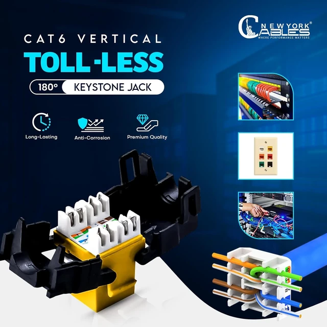 Alt view image 5 of 6 - NewYork Cables Cat6 RJ45 Vertical Keystone Jack - 180 Degree UTP Toolless Ethernet Adapter, Compatible with Cat6 unloaded Keystone Patch Panel - Blank Patch Panel (Pack of 10, Half Yellow & Black)